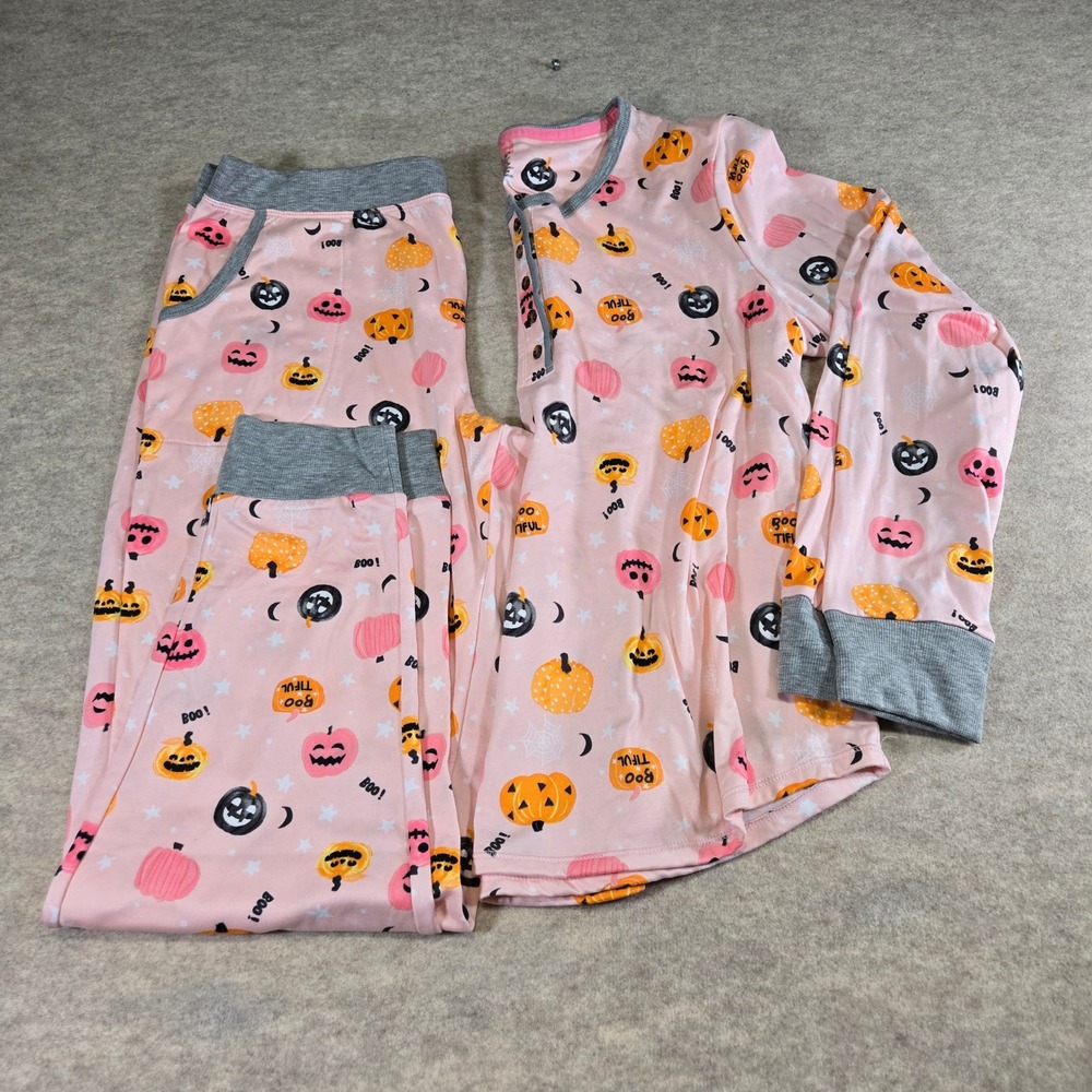 Cuddl Duds Pink Halloween Pumpkin Pajama Set Long Sleeve Joggers Womens Medium